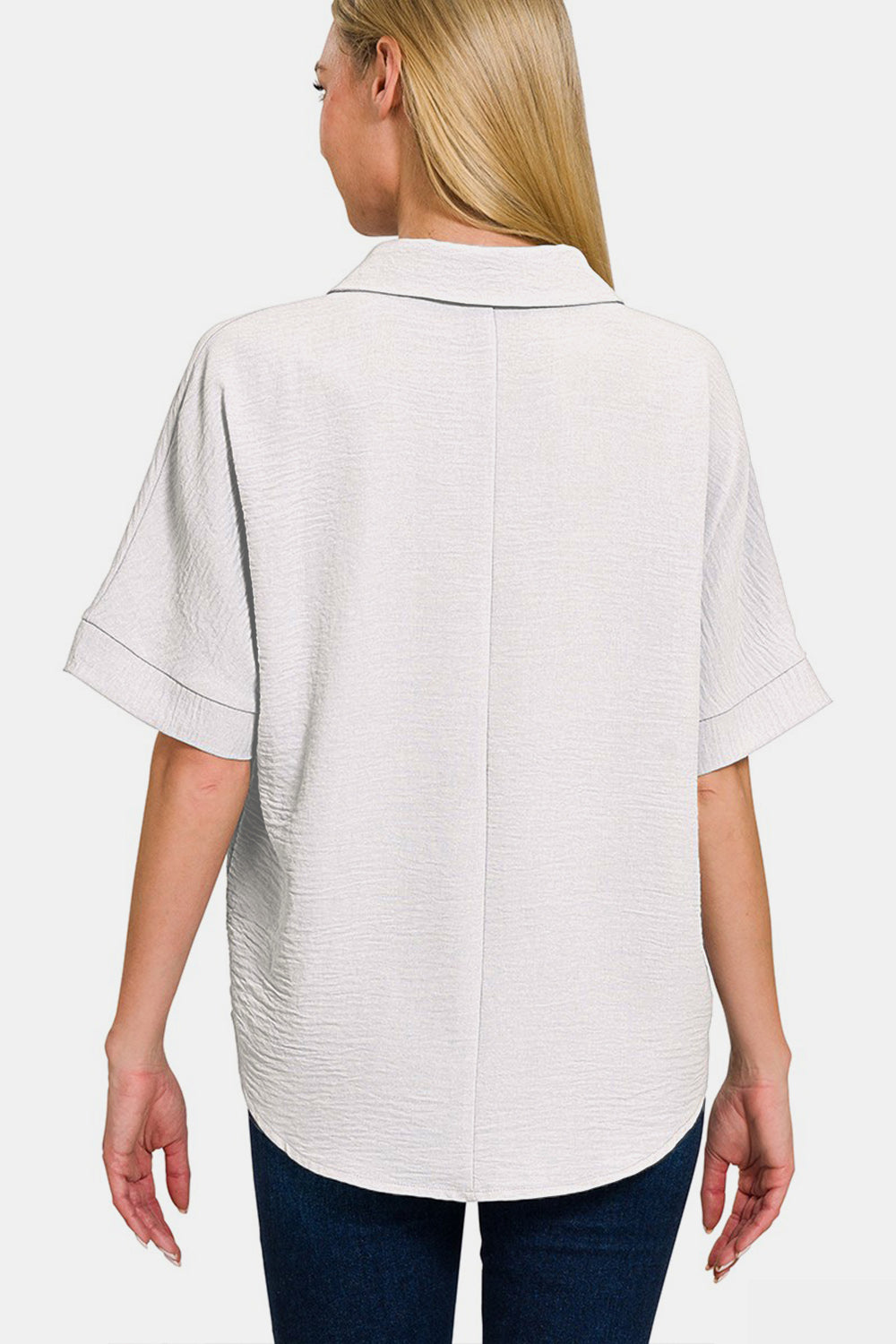 Zenana Texture Collared Neck Short Sleeve Top