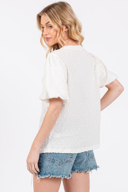 Ces Femme Textured Puff Sleeve Top