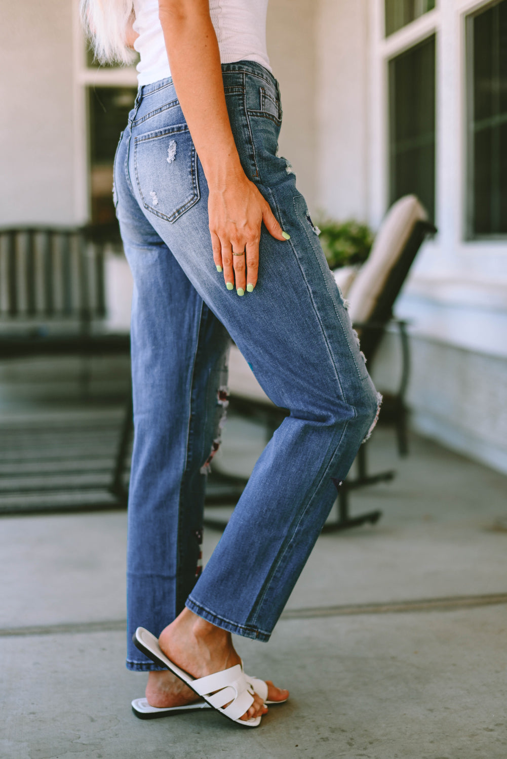 Summer Anastacia Flower Distressed Jeans with Pockets