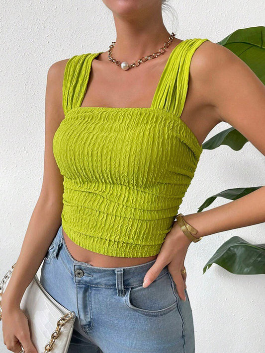 Full Size Textured Square Neck Wide Strap Tank
