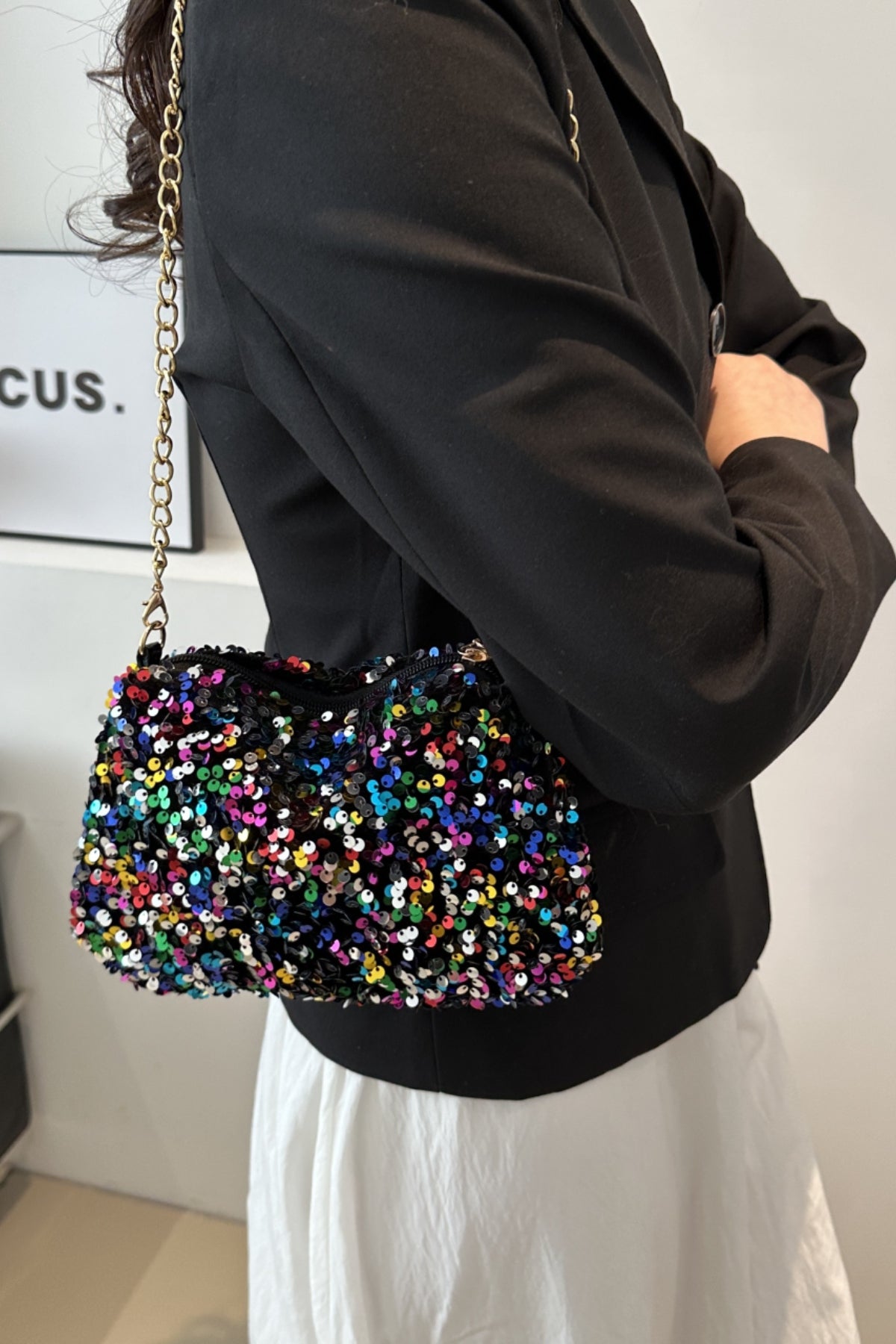 Sequin Removable Strap Shoulder Bag