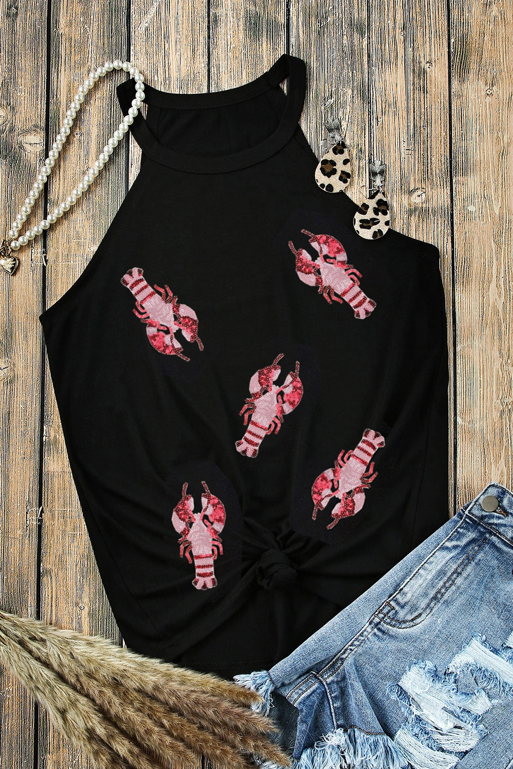 Sequin Lobster Round Neck Tank