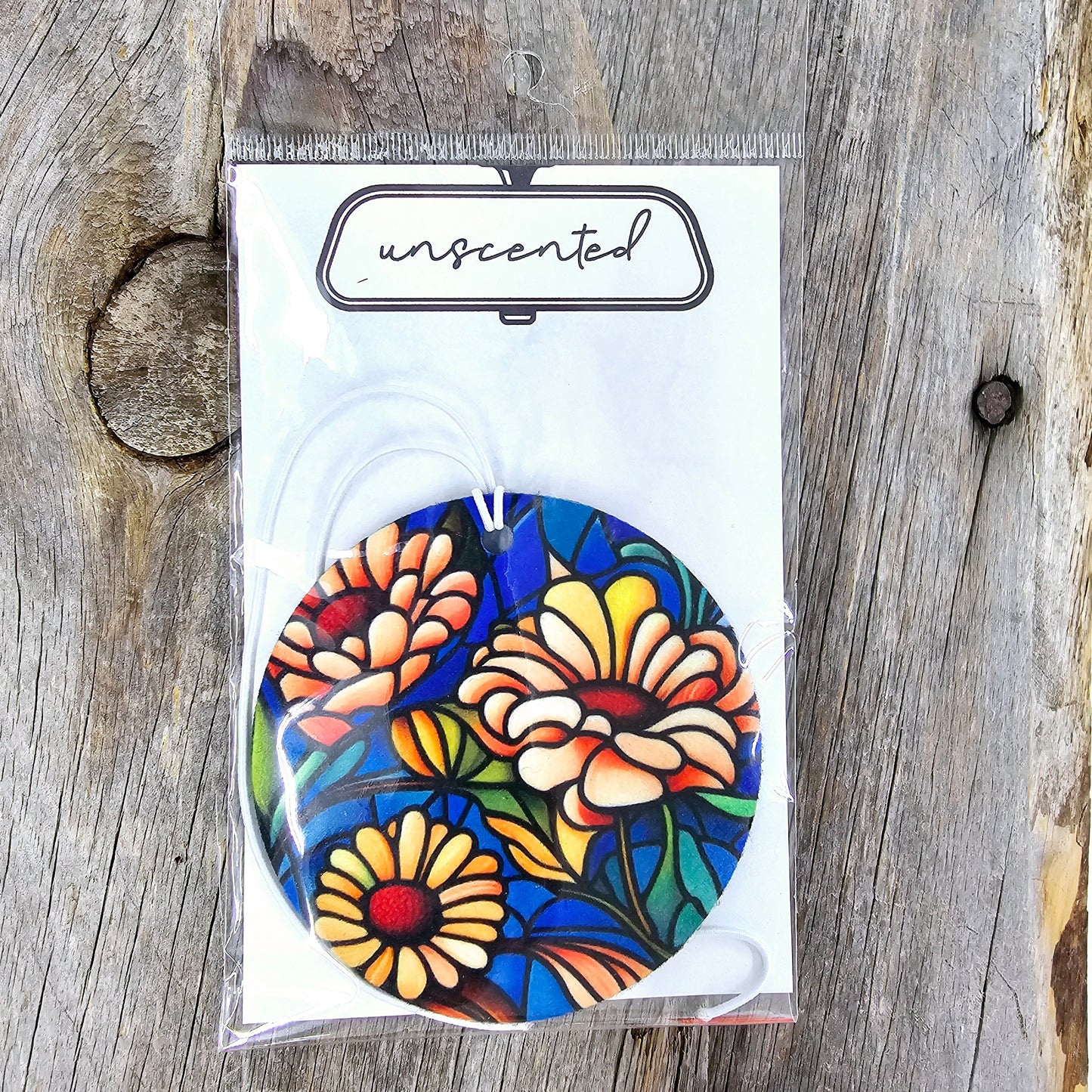 Stained Glass Garden Re-Scentable Round Car Freshener