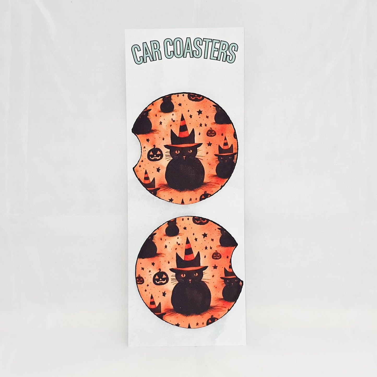 Witchy Cat Halloween Car Coasters