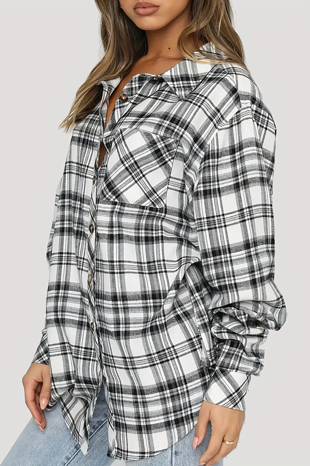 Full Size Plaid Collared Neck Long Sleeve Shirt