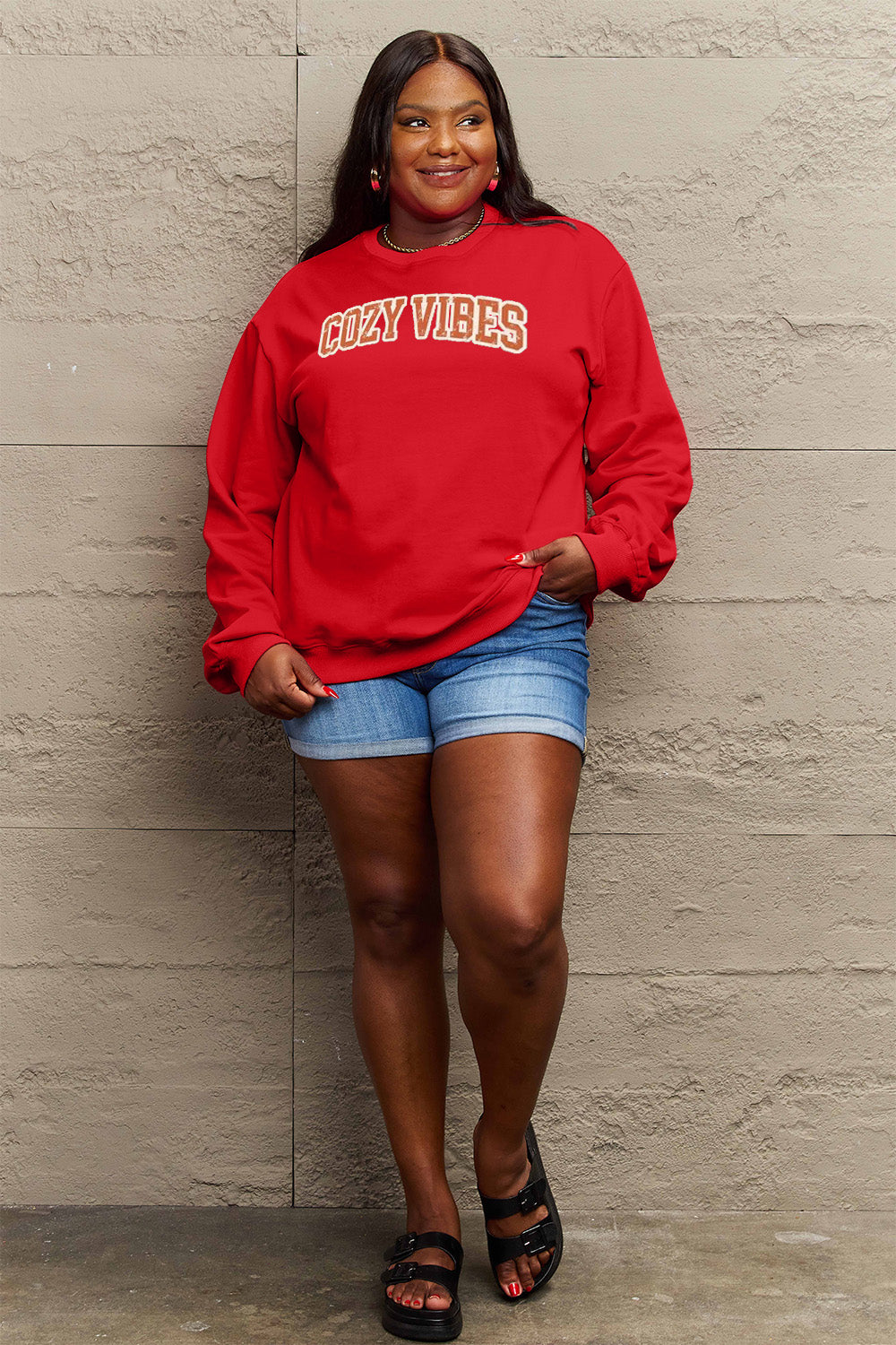 Simply Love Full Size COZY VIBES Graphic Sweatshirt