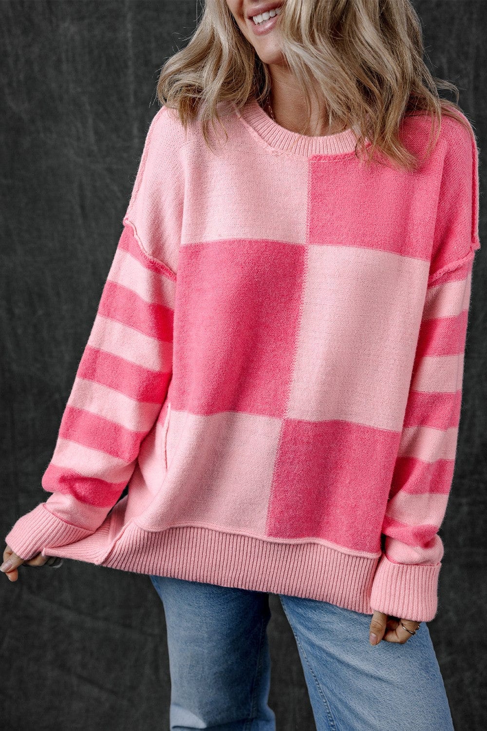 Exposed Seam Round Neck Sweater