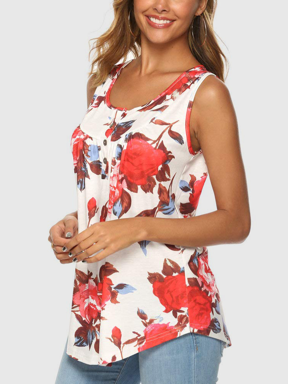 Flower Printed Round Neck Tank