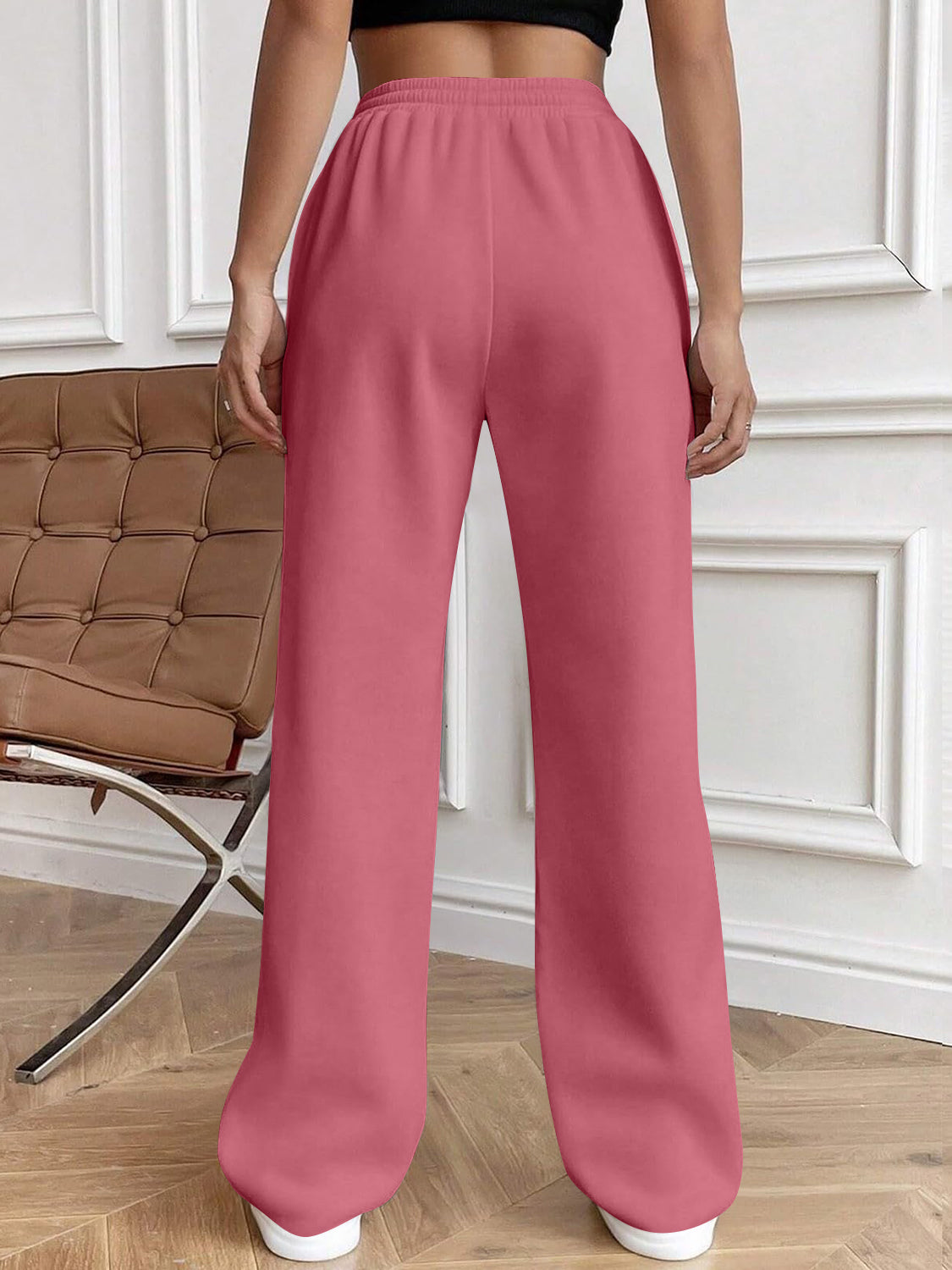 Drawstring Elastic Waist Pants with Pockets