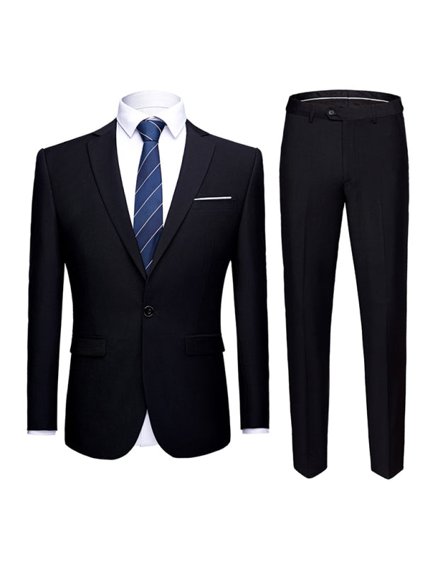 Men's Full Size Slim Fit Business Two Piece Suit in Champlain Blue or Black