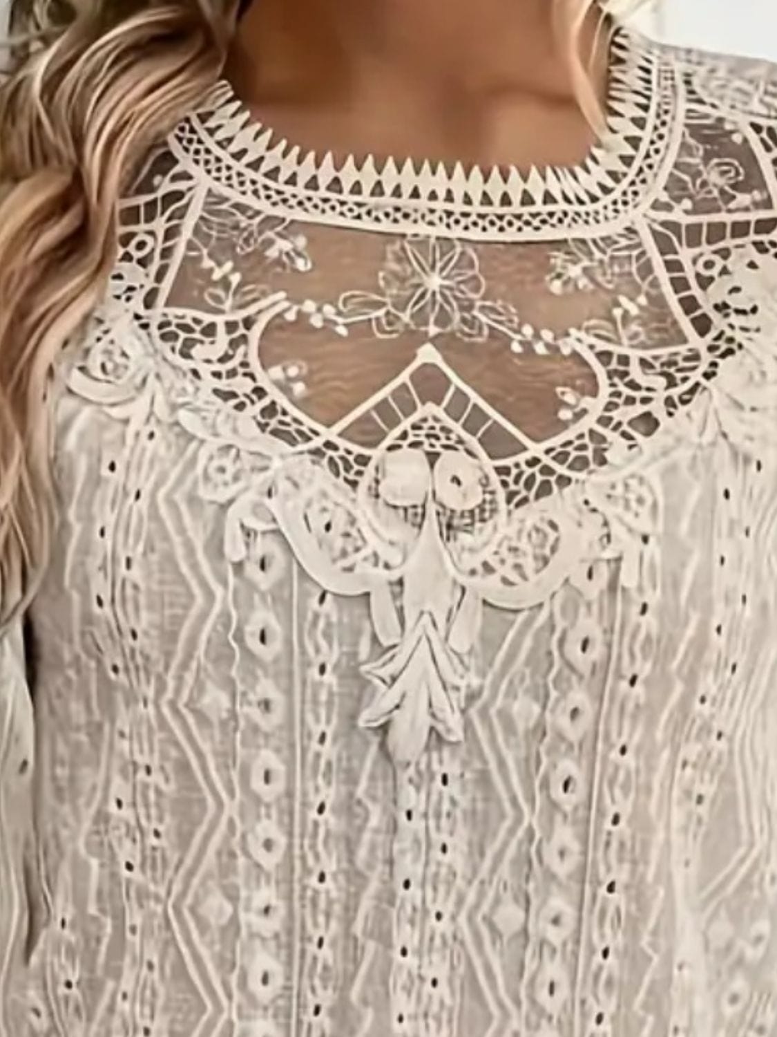 Lace Eyelet Long Sleeve Top