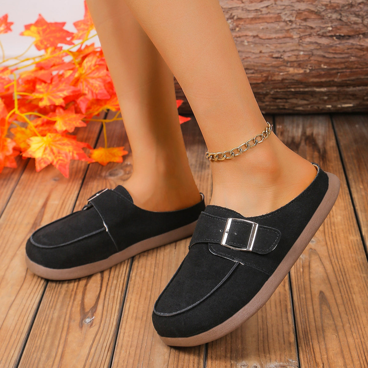 JustToBeMe Suede Buckle Round Toe Loafers