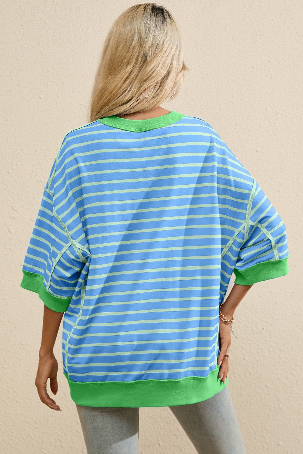 Full Size Striped Round Neck Half Sleeve T-Shirt