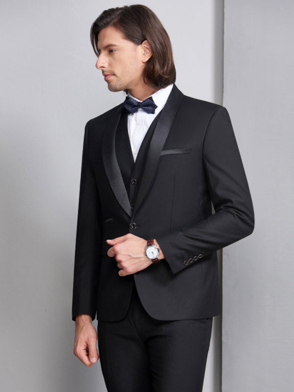 Men's Full Size Black Slim Business Three Piece Suit