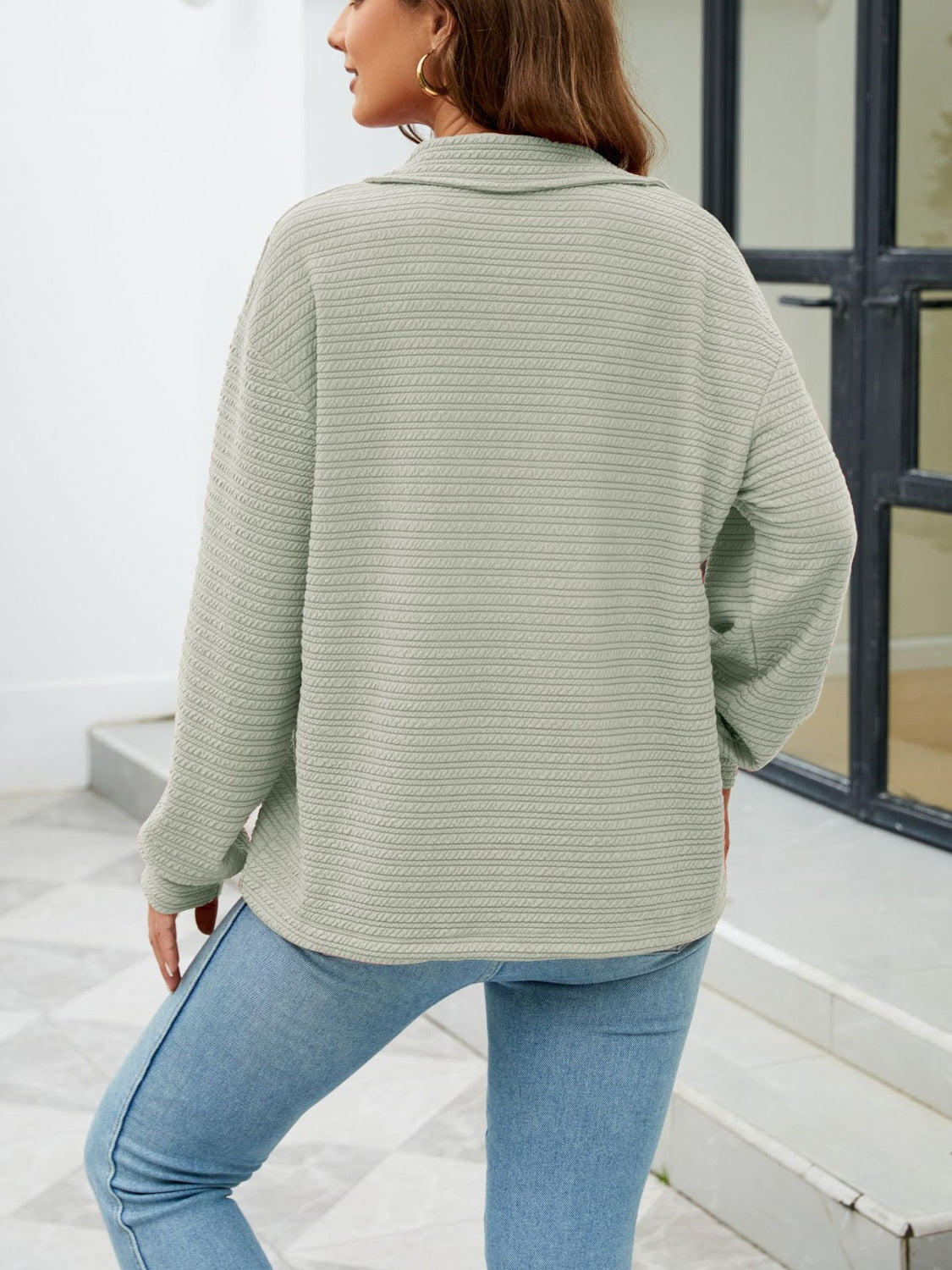 Textured Quarter Zip Long Sleeve Sweatshirt