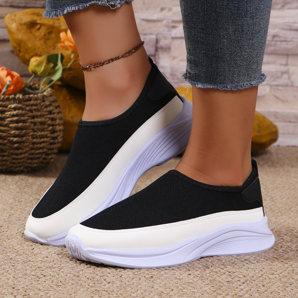 Mesh Contrast Flat Slip-Ons