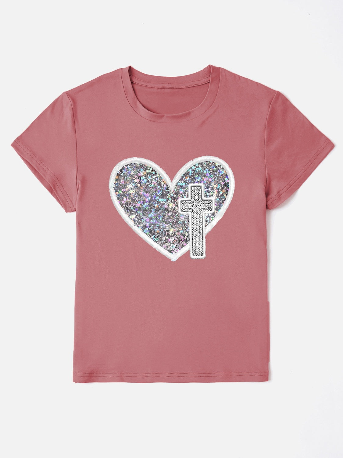 Full Size Graphic Heart Round Neck Short Sleeve T-Shirt
