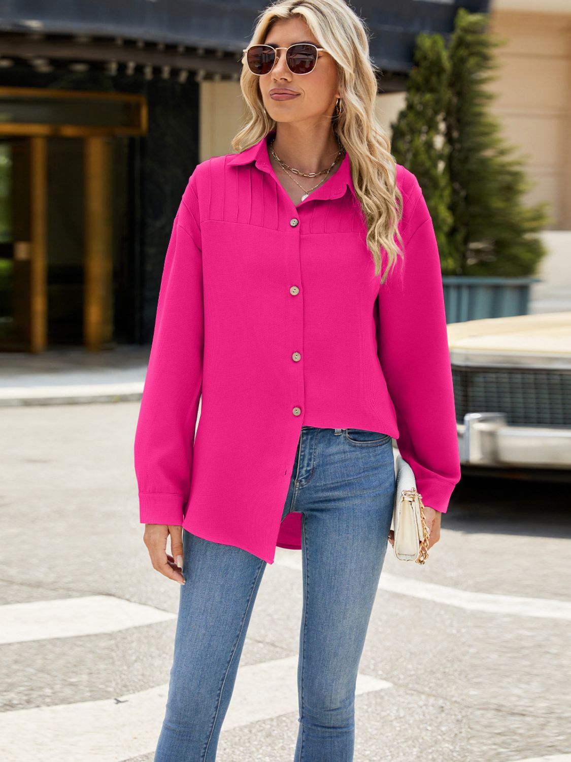 Full Size Collared Neck Long Sleeve Shirt