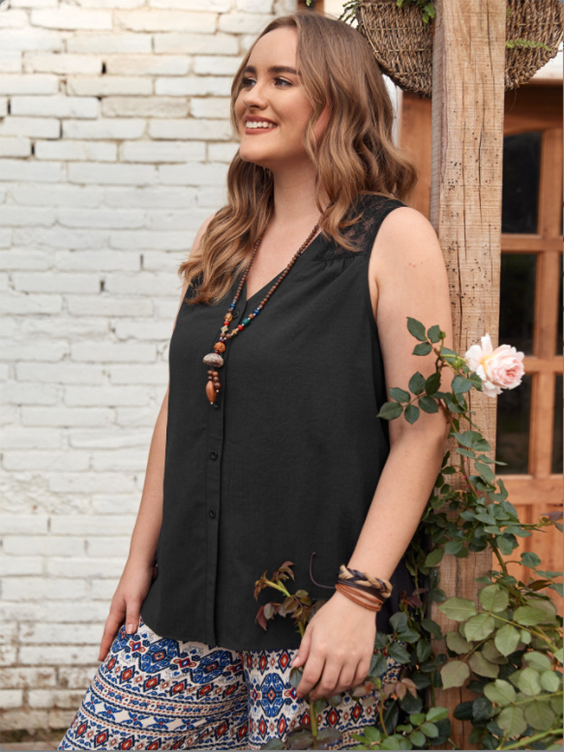 Plus Size Black V-Neck Tank