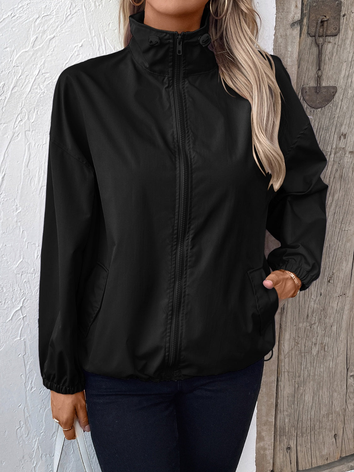 Pocketed Zip Up Long Sleeve Jacket