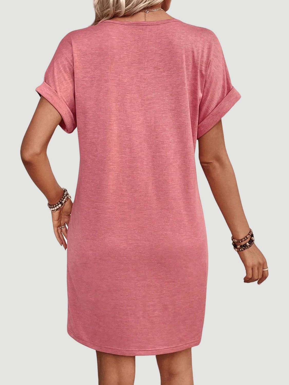 Quarter Button V-Neck Short Sleeve Dress