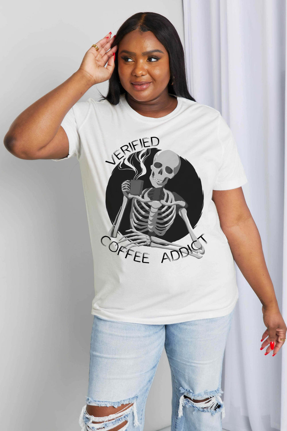 Simply Love Full Size VERIFIED COFFEE ADDICT Graphic Cotton Tee