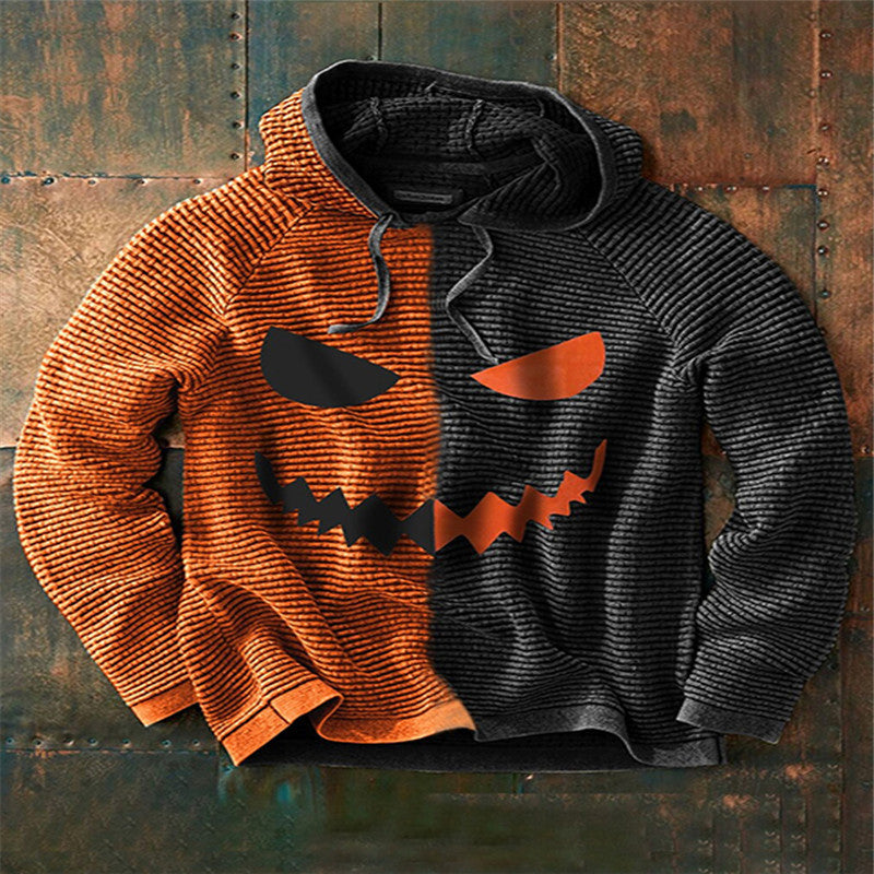 Men's Halloween Themed Pumpkin Digital Print Hooded Sweatshirt