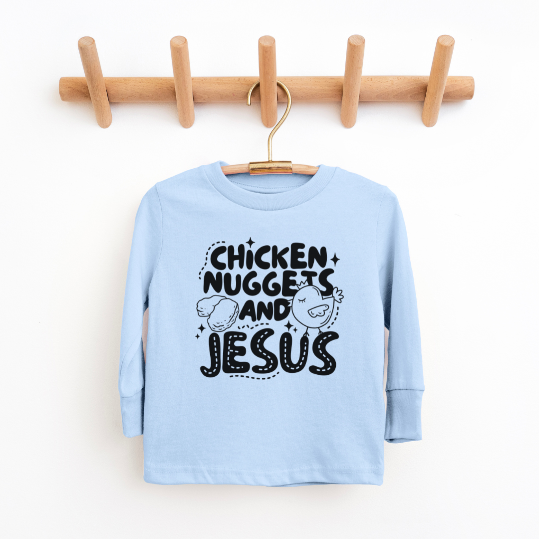 Chicken Nuggets & Jesus Youth & Toddler Long Sleeve Graphic Tee SZ 2T-Y20