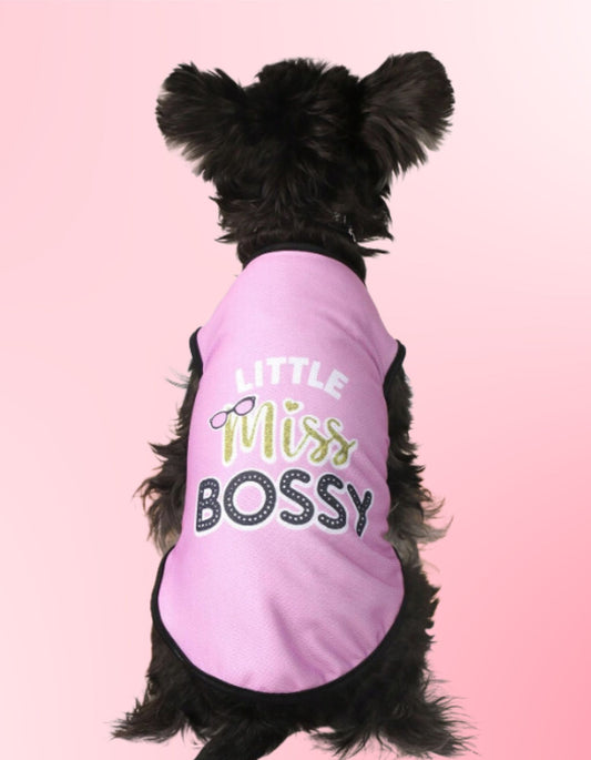 Love Our Pets Little Miss Bossy Letter Printed Tee Vest