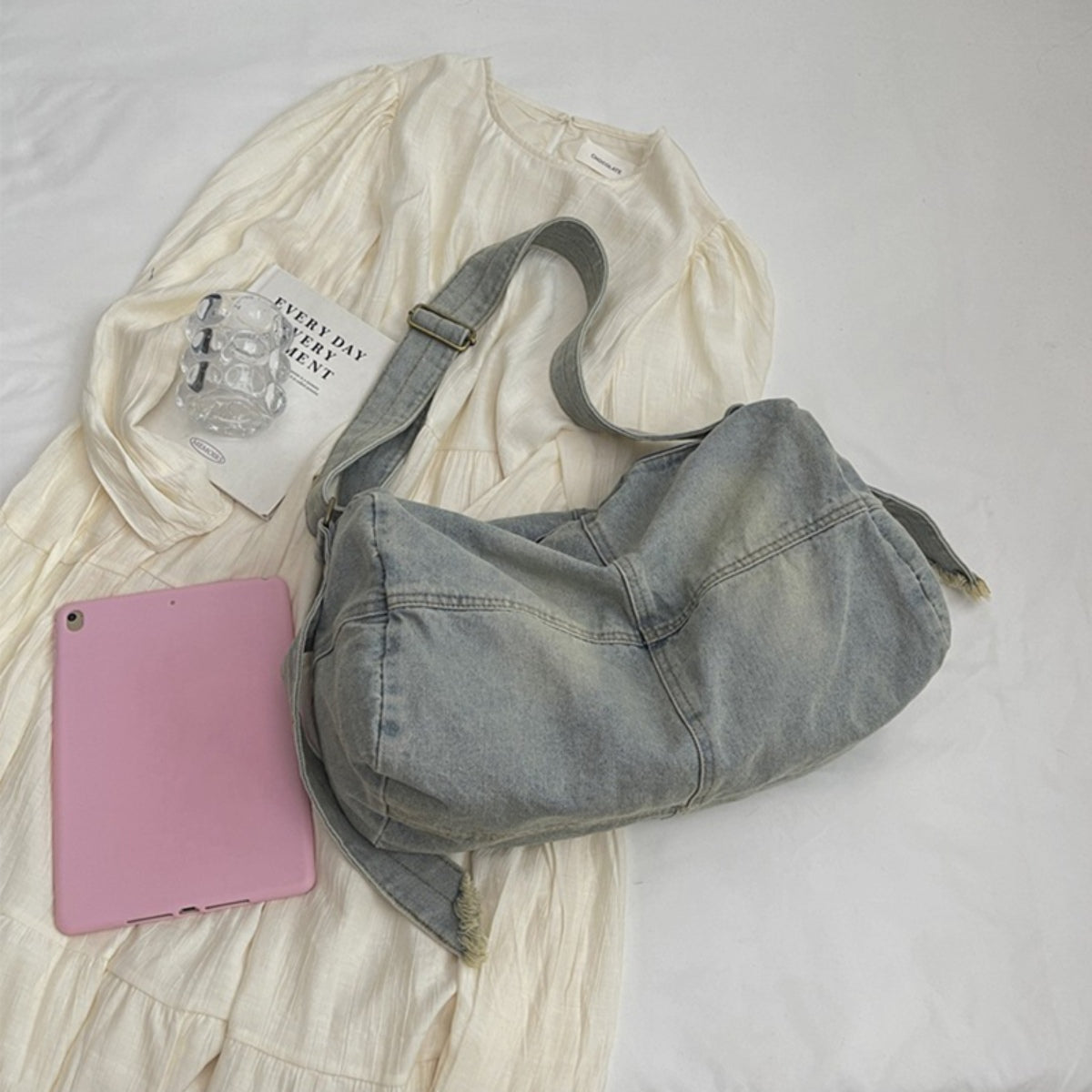 Adjustable Strap Denim Tote Bag