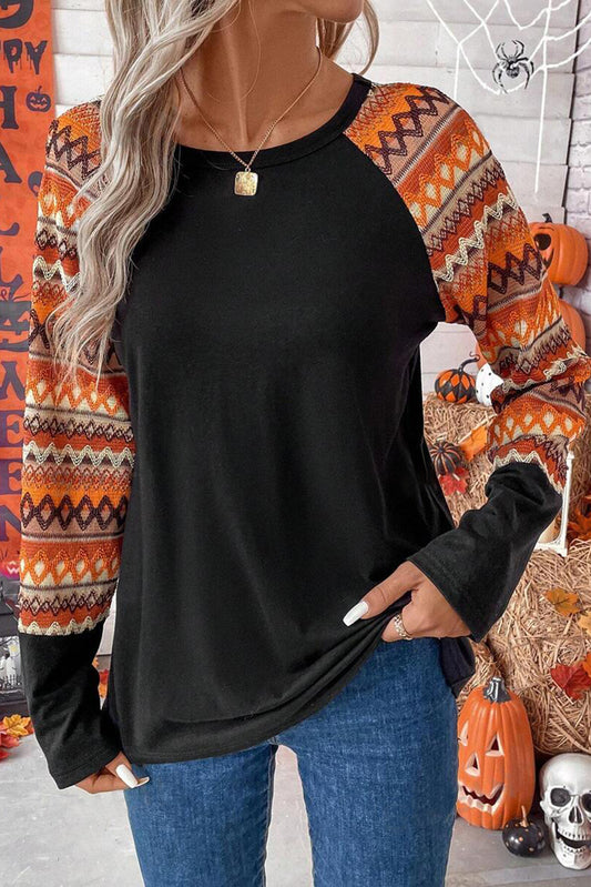 Printed Round Neck Long Sleeve Top