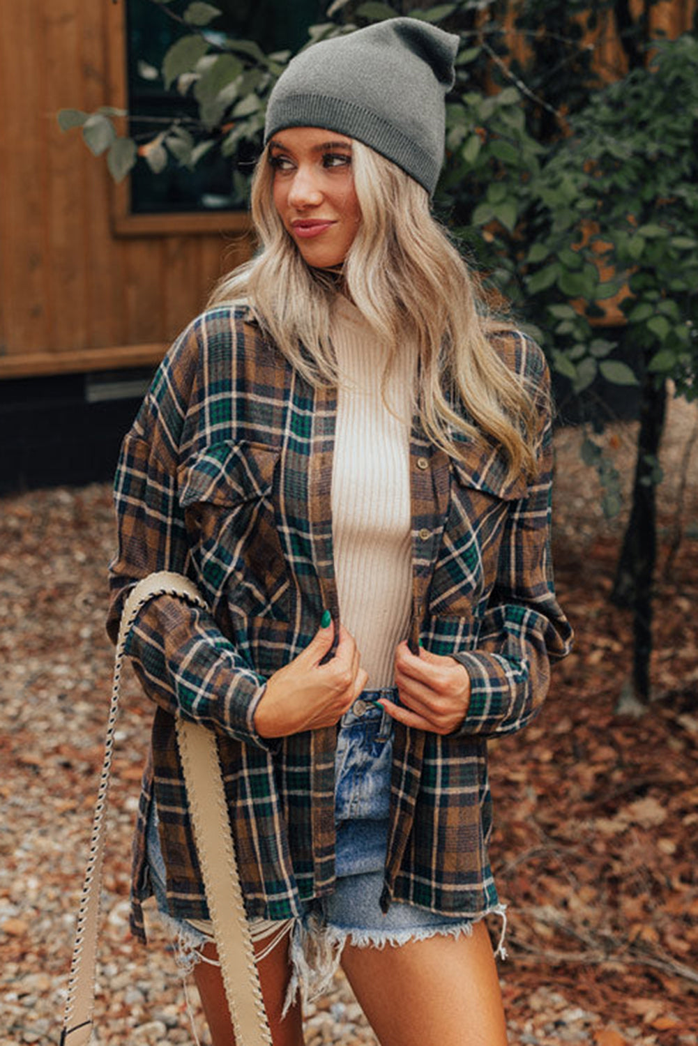 Plaid Collared Neck Button Up Jacket