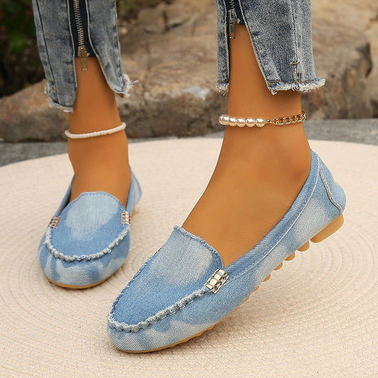 SkyTime Light Blue Round Toe Flat Loafers