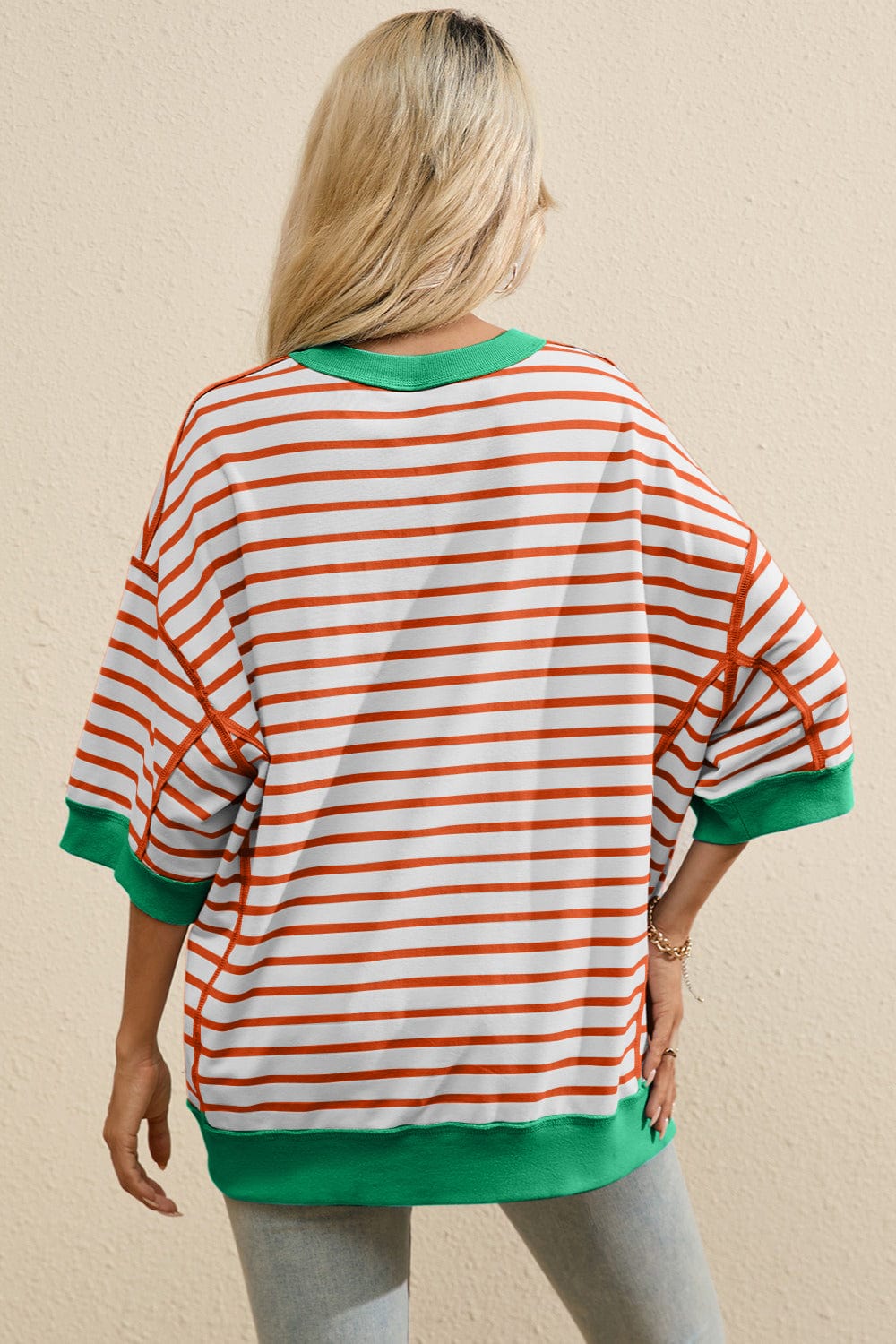 Full Size Striped Round Neck Half Sleeve T-Shirt