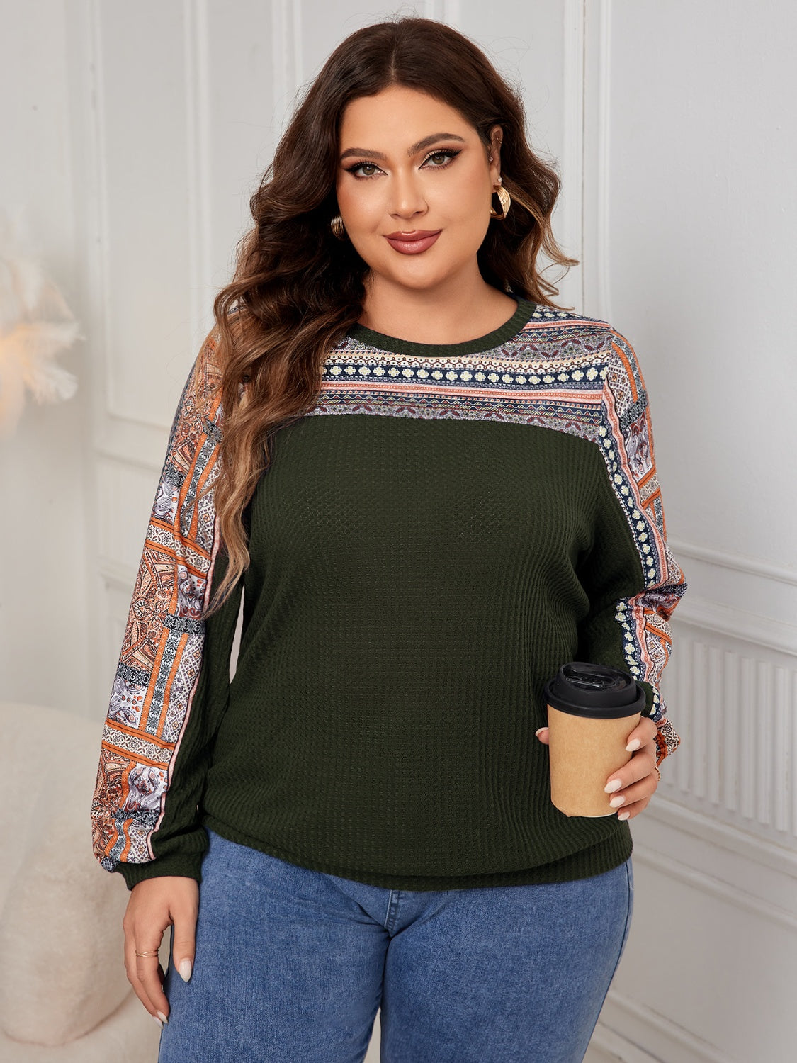 Plus Size Printed Long Sleeve Sweatshirt