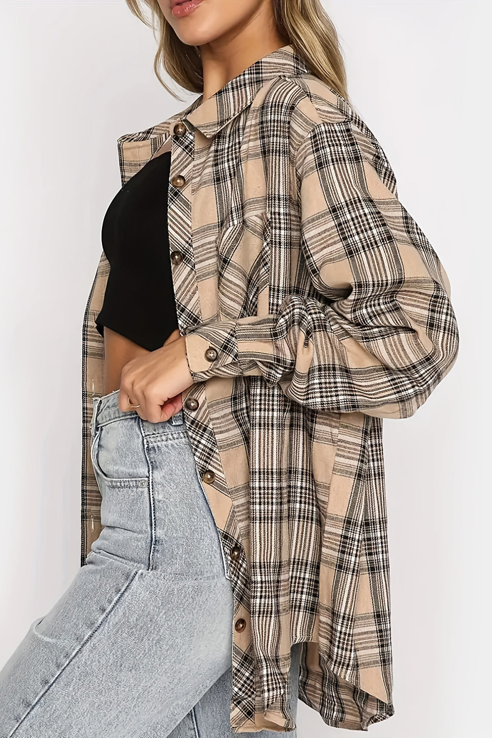 Full Size Plaid Collared Neck Long Sleeve Shirt