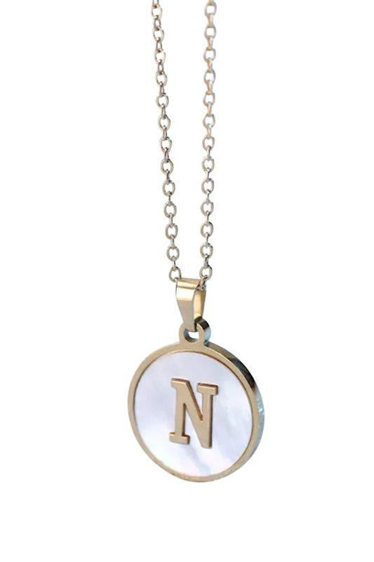 Gold Pearl Initial Necklace N