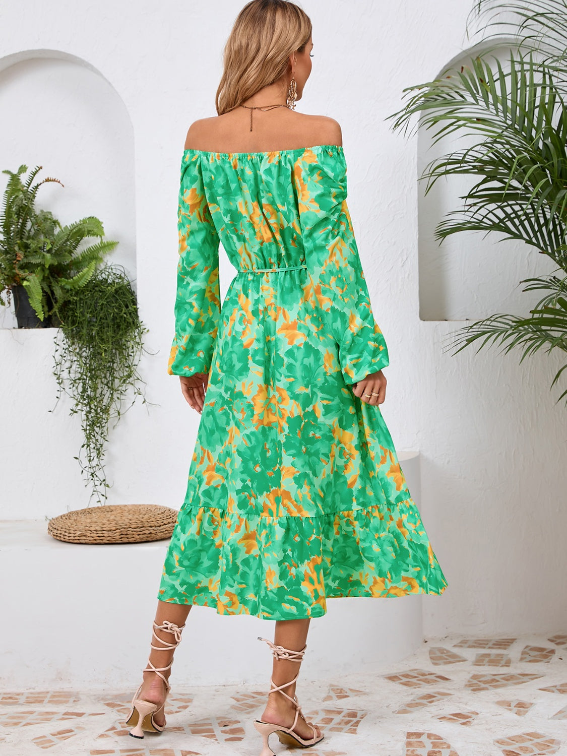 Full Size Printed Long Sleeve Midi Dress