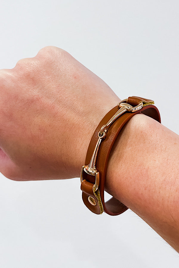 Brown Equestrian Style Leather Bracelet