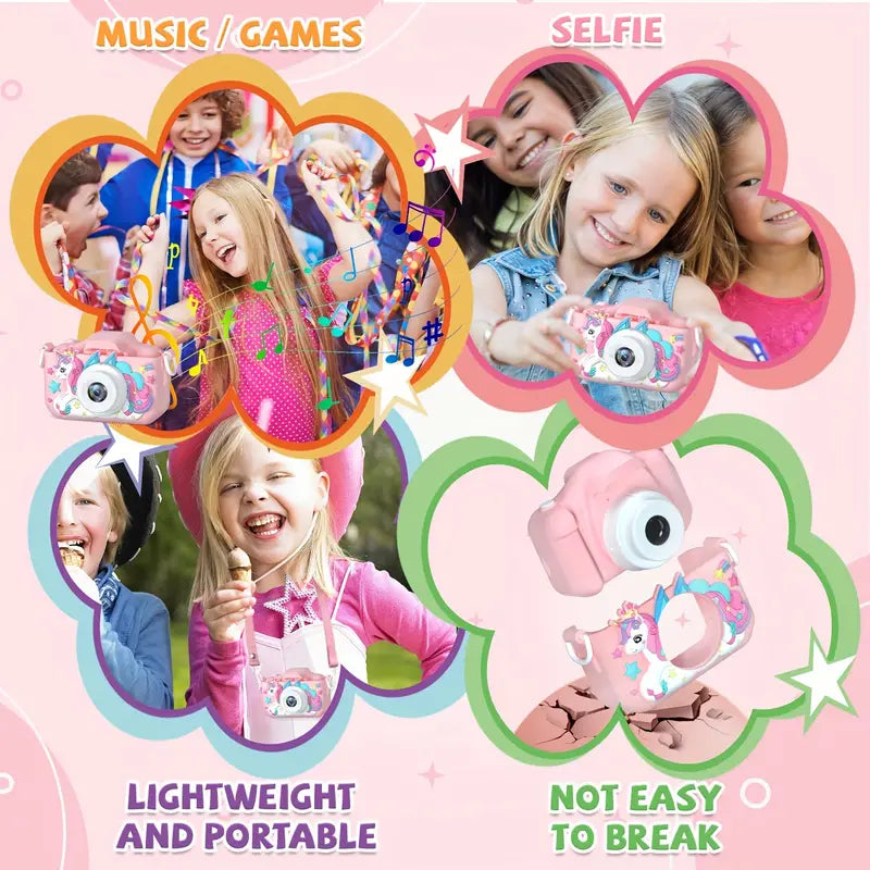 HD Toy Unicorn Themed Camera Suitable for Ages 3-12 Yrs with 32GB Card - Takes Real Pictures