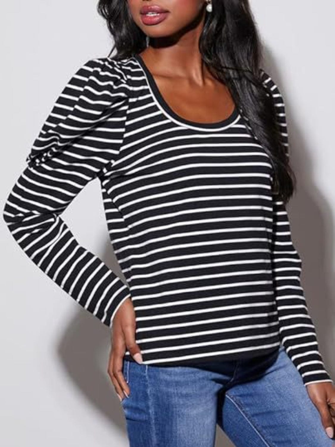 Full Size Striped Round Neck Long Sleeve T-Shirt