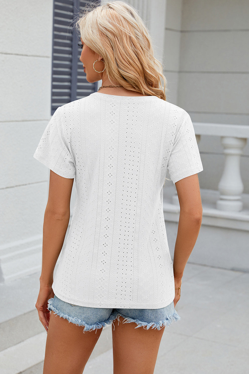 Eyelet Surplice Short Sleeve T-Shirt