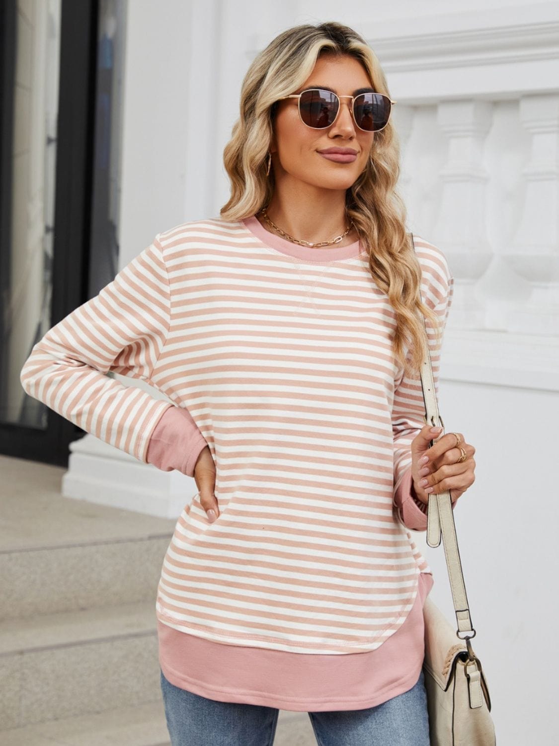 Full Size Striped Round Neck Long Sleeve Sweatshirt