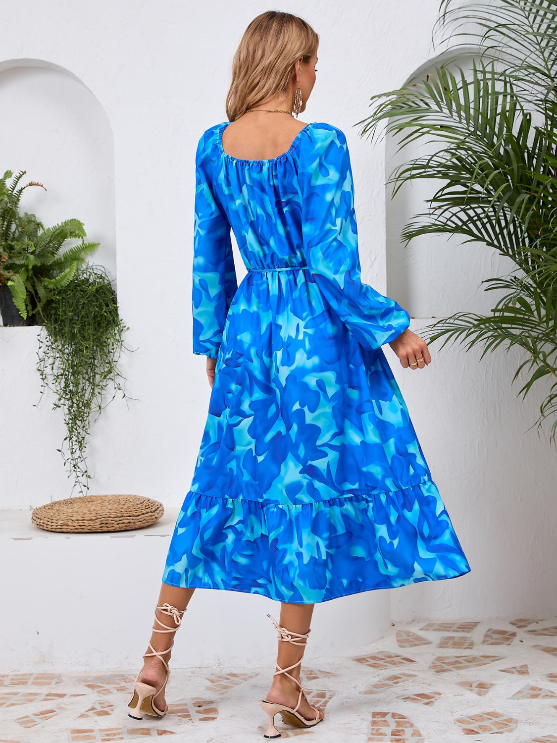 Full Size Printed Long Sleeve Midi Dress