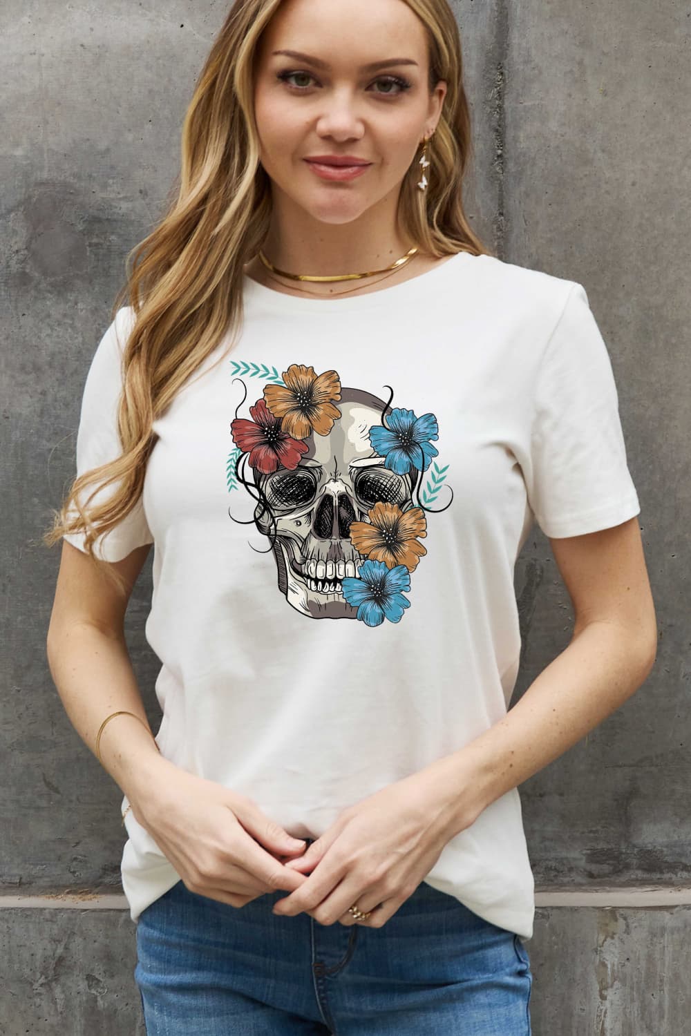 Simply Love Full Size Flower Skull Graphic Cotton Tee