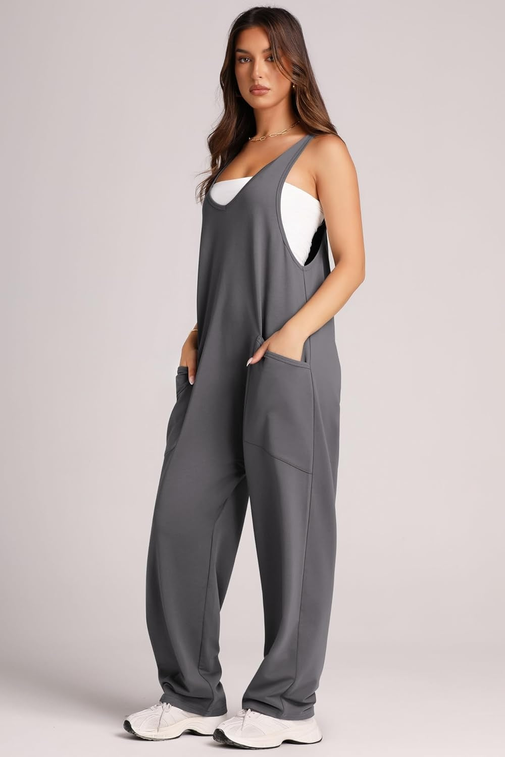 Wide Strap Jumpsuit with Pockets