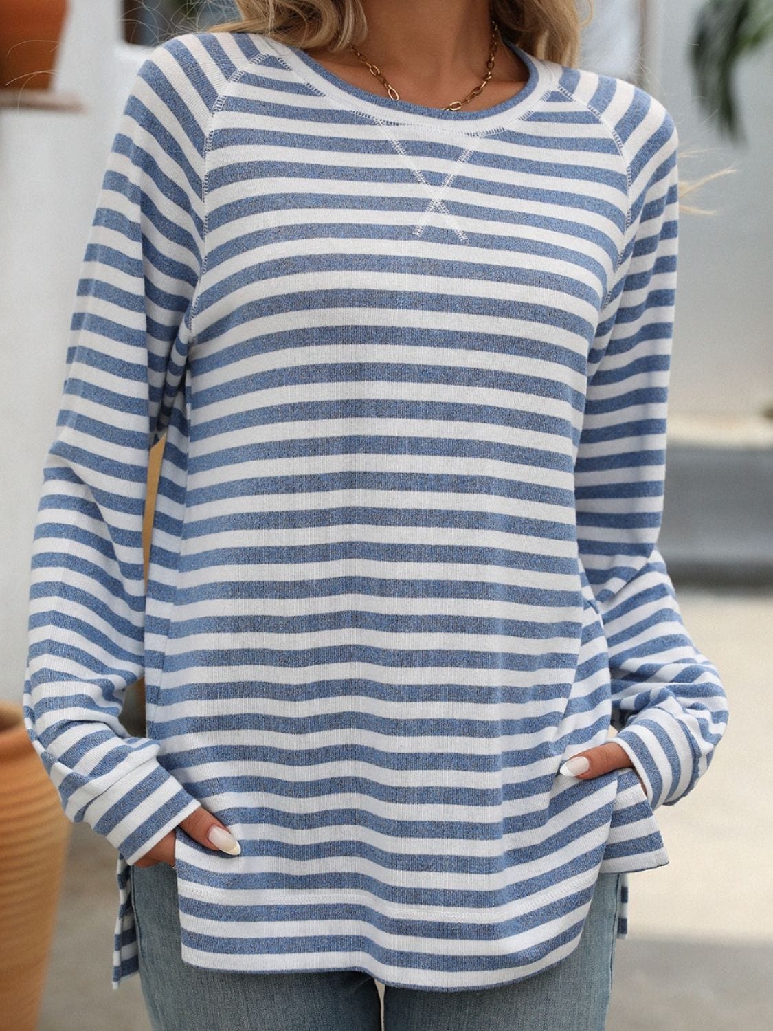 Mandy Striped Round Neck Long Sleeve T-Shirt