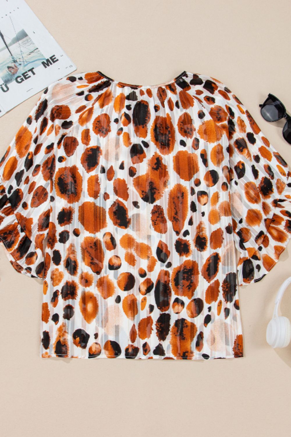 Printed Tie Neck Three-Quarter Sleeve Blouse