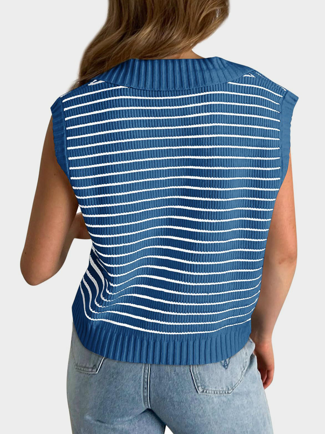 Mandy Collared Neck Striped Sweater Vest