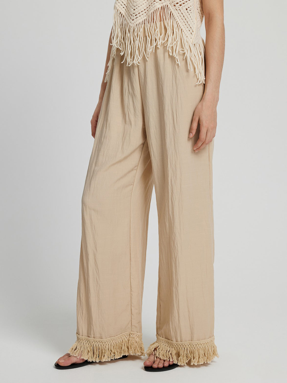 Fringe Hem Wide Leg Long Pants